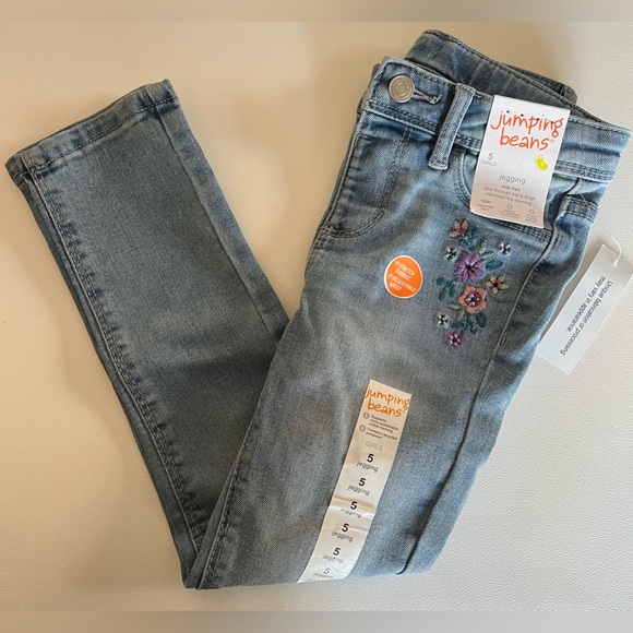 Embroidered Pastel Flowers Embellished Jeggings Girls 5 - Picture 3 of 4